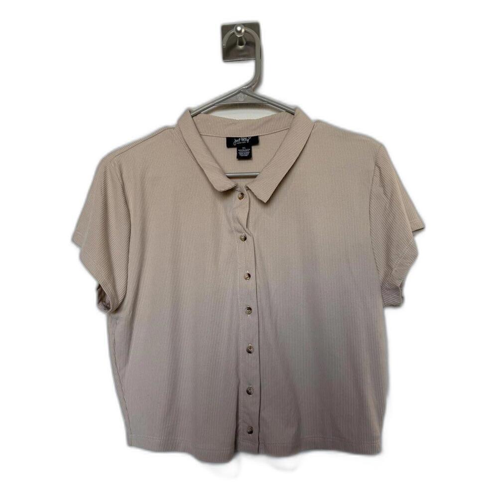 Tan Cream Boxy‎ Crop Button Up Shirt